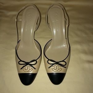 Chanel Cap Toe Logo Slingbacks